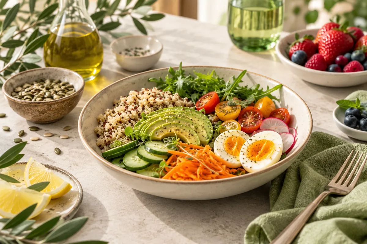 Refeição colorida com alimentos frescos